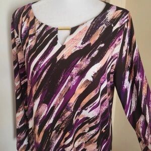 Preston & York Abstract Print Blouse - Purple, Black, Tan